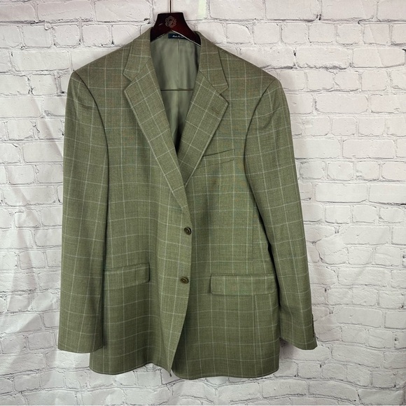 STOP 🛑 NOT AVAILABLE cremieux Men's tan khaki Plaid sport coat  sz 44L classic - Picture 2 of 13